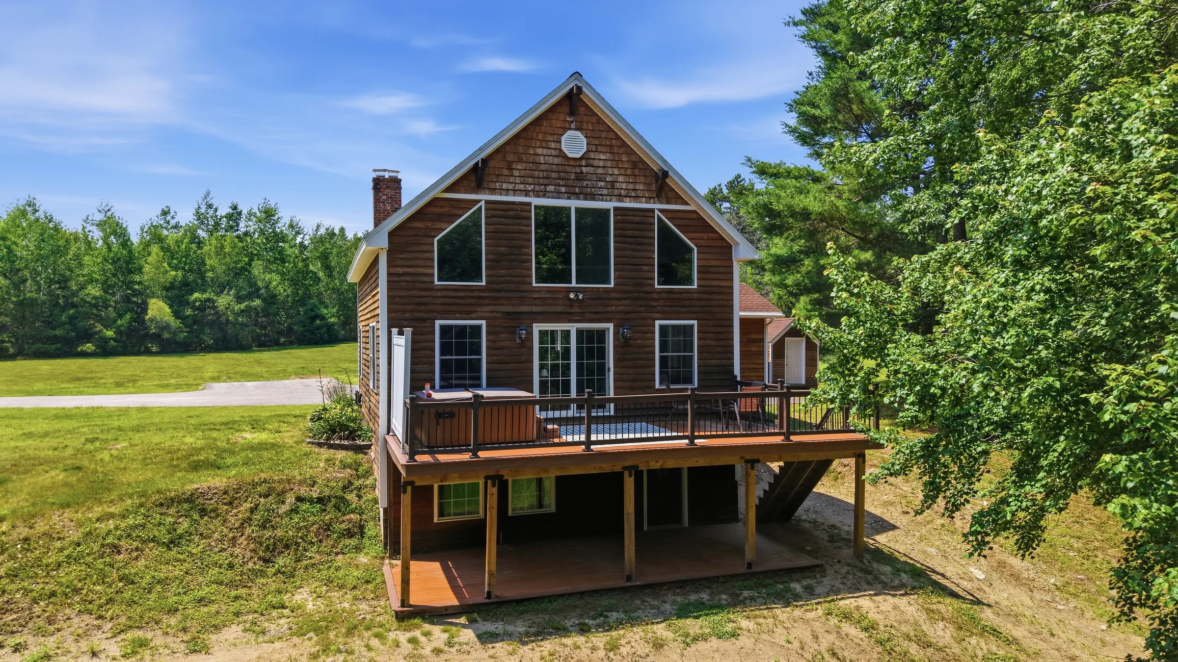 Real estate photography of a home with mountain views in West Baldwin, ME