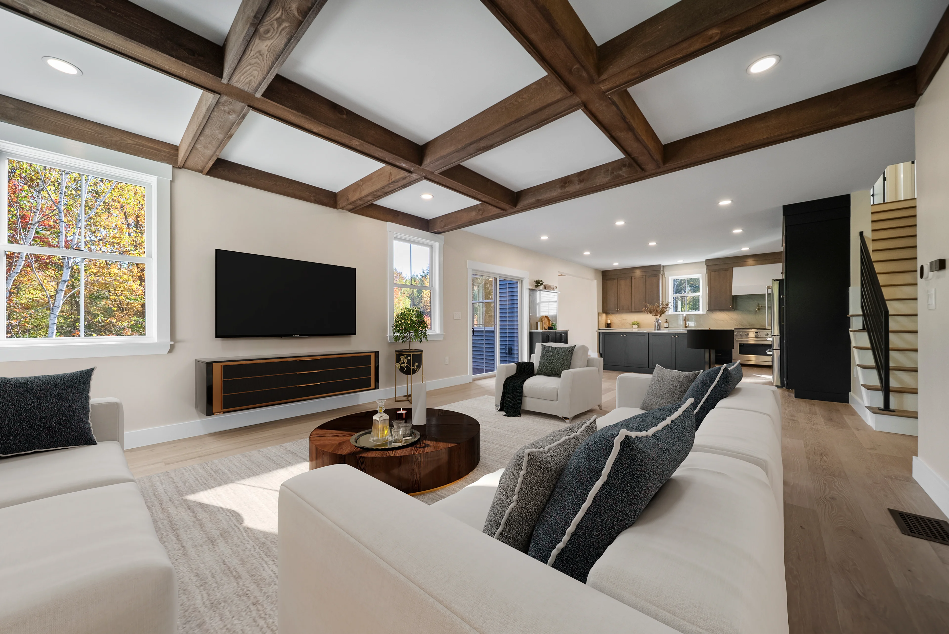 The same room virtually staged with furniture and decor